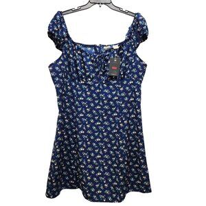 Levis Womens Blue Floral A-Line Dress With Puff Sleeves & Tie Detail Size XXL